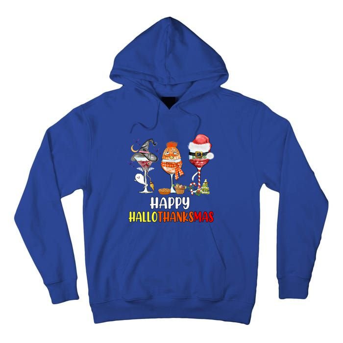 Happy Hallothanksmas Wine Glasses Witch Santa Hat Pumpkin Cute Gift Tall Hoodie