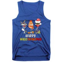 Happy Hallothanksmas Wine Glasses Witch Santa Hat Pumpkin Cute Gift Tank Top