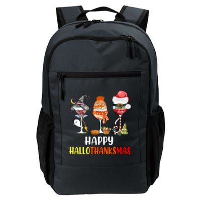 Happy Hallothanksmas Wine Glasses Witch Santa Hat Pumpkin Cute Gift Daily Commute Backpack