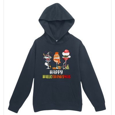 Happy Hallothanksmas Wine Glasses Witch Santa Hat Pumpkin Cute Gift Urban Pullover Hoodie