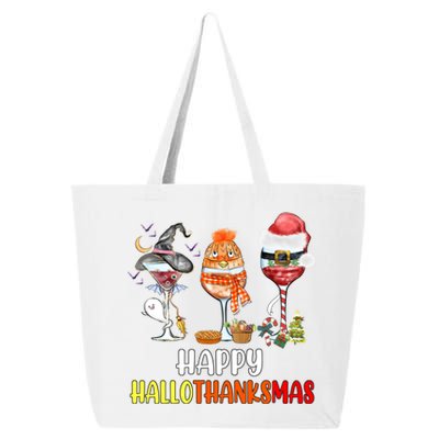 Happy Hallothanksmas Wine Glasses Witch Santa Hat Pumpkin Cute Gift 25L Jumbo Tote