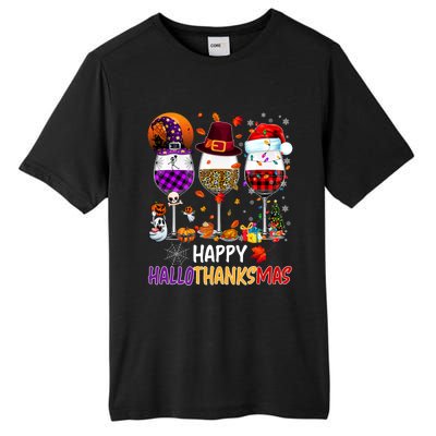 Happy Hallothanksmas Wine Glasses Witch Santa Hat Pumpkin Gift Tall Fusion ChromaSoft Performance T-Shirt