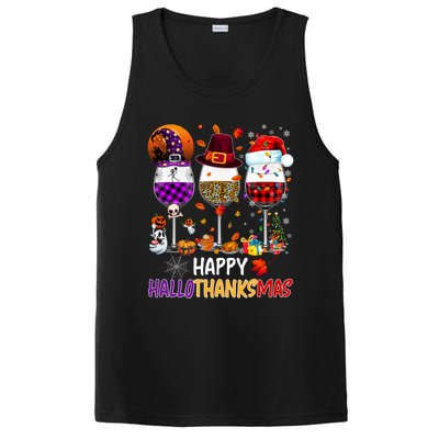 Happy Hallothanksmas Wine Glasses Witch Santa Hat Pumpkin Gift PosiCharge Competitor Tank