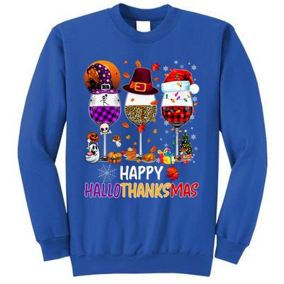 Happy Hallothanksmas Wine Glasses Witch Santa Hat Pumpkin Gift Sweatshirt