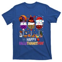 Happy Hallothanksmas Wine Glasses Witch Santa Hat Pumpkin Gift T-Shirt