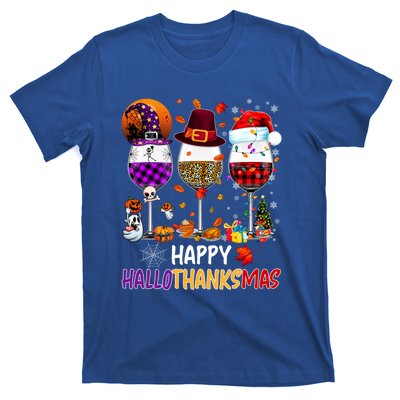 Happy Hallothanksmas Wine Glasses Witch Santa Hat Pumpkin Gift T-Shirt