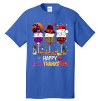 Happy Hallothanksmas Wine Glasses Witch Santa Hat Pumpkin Gift Tall T-Shirt