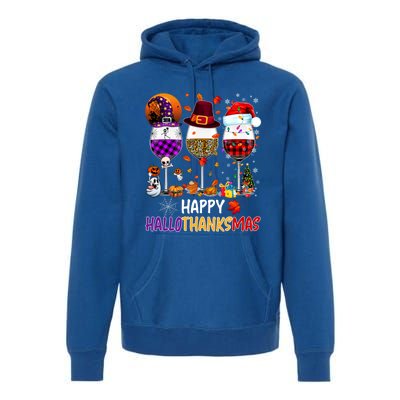 Happy Hallothanksmas Wine Glasses Witch Santa Hat Pumpkin Gift Premium Hoodie