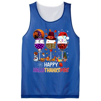 Happy Hallothanksmas Wine Glasses Witch Santa Hat Pumpkin Gift Mesh Reversible Basketball Jersey Tank