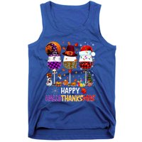 Happy Hallothanksmas Wine Glasses Witch Santa Hat Pumpkin Gift Tank Top