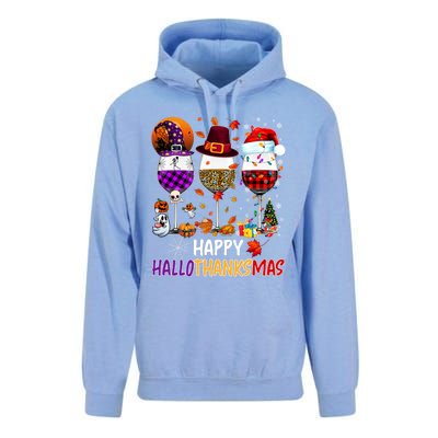 Happy Hallothanksmas Wine Glasses Witch Santa Hat Pumpkin Gift Unisex Surf Hoodie