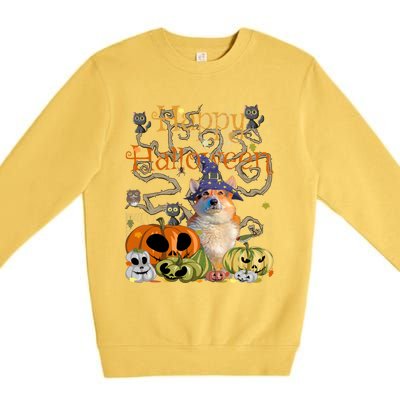 Happy Halloween Witch Corgi Pumpkin Black Cat JackOLantern Cool Gift Premium Crewneck Sweatshirt