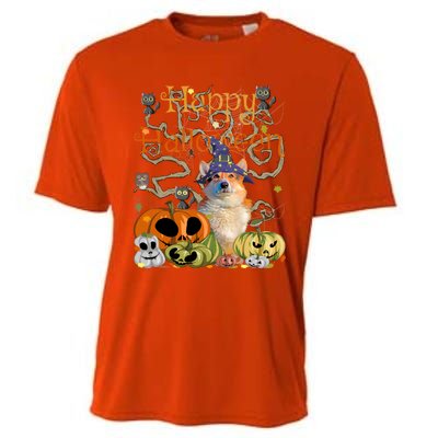 Happy Halloween Witch Corgi Pumpkin Black Cat JackOLantern Cool Gift Cooling Performance Crew T-Shirt