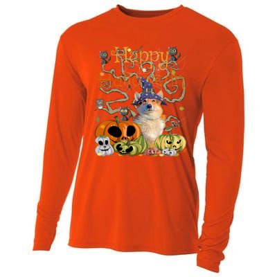 Happy Halloween Witch Corgi Pumpkin Black Cat JackOLantern Cool Gift Cooling Performance Long Sleeve Crew