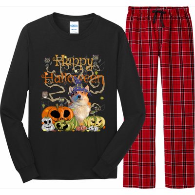 Happy Halloween Witch Corgi Pumpkin Black Cat JackOLantern Cool Gift Long Sleeve Pajama Set