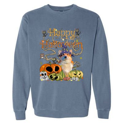 Happy Halloween Witch Corgi Pumpkin Black Cat JackOLantern Cool Gift Garment-Dyed Sweatshirt