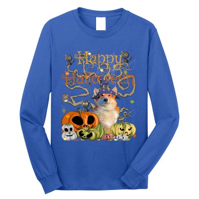 Happy Halloween Witch Corgi Pumpkin Black Cat JackOLantern Cool Gift Long Sleeve Shirt