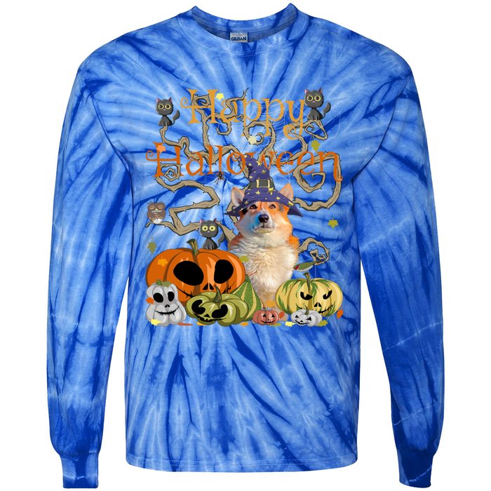 Happy Halloween Witch Corgi Pumpkin Black Cat JackOLantern Cool Gift Tie-Dye Long Sleeve Shirt