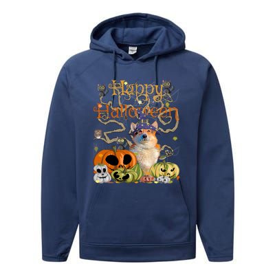 Happy Halloween Witch Corgi Pumpkin Black Cat JackOLantern Cool Gift Performance Fleece Hoodie