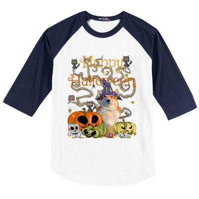 Happy Halloween Witch Corgi Pumpkin Black Cat JackOLantern Cool Gift Baseball Sleeve Shirt