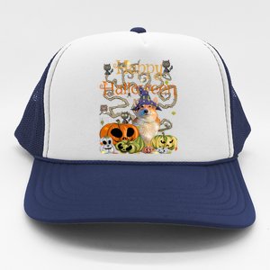 Happy Halloween Witch Corgi Pumpkin Black Cat JackOLantern Cool Gift Trucker Hat