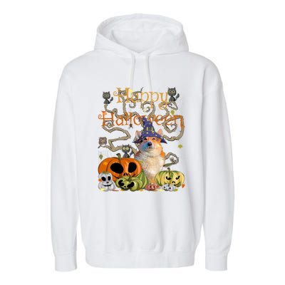 Happy Halloween Witch Corgi Pumpkin Black Cat JackOLantern Cool Gift Garment-Dyed Fleece Hoodie