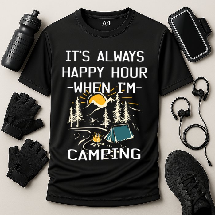 Happy Hour When Im Camping With Family Members Hello Summer Gift Cooling Performance Crew T-Shirt