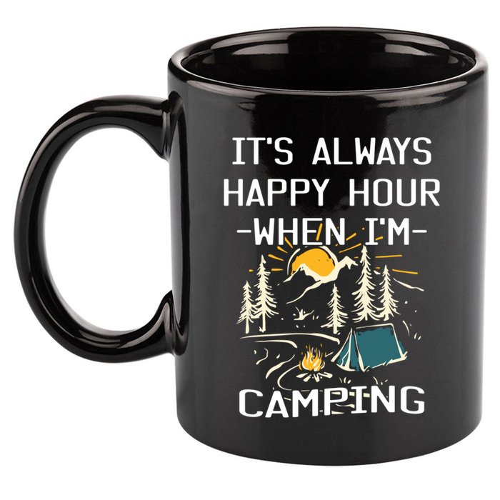 Happy Hour When Im Camping With Family Members Hello Summer Gift 11oz C Handle Ceramic Mug