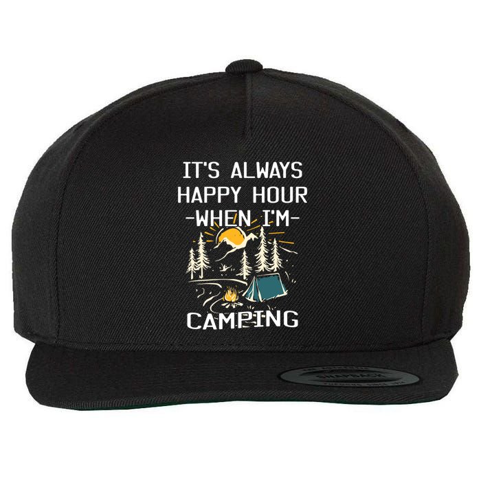 Happy Hour When Im Camping With Family Members Hello Summer Gift Wool Snapback Cap
