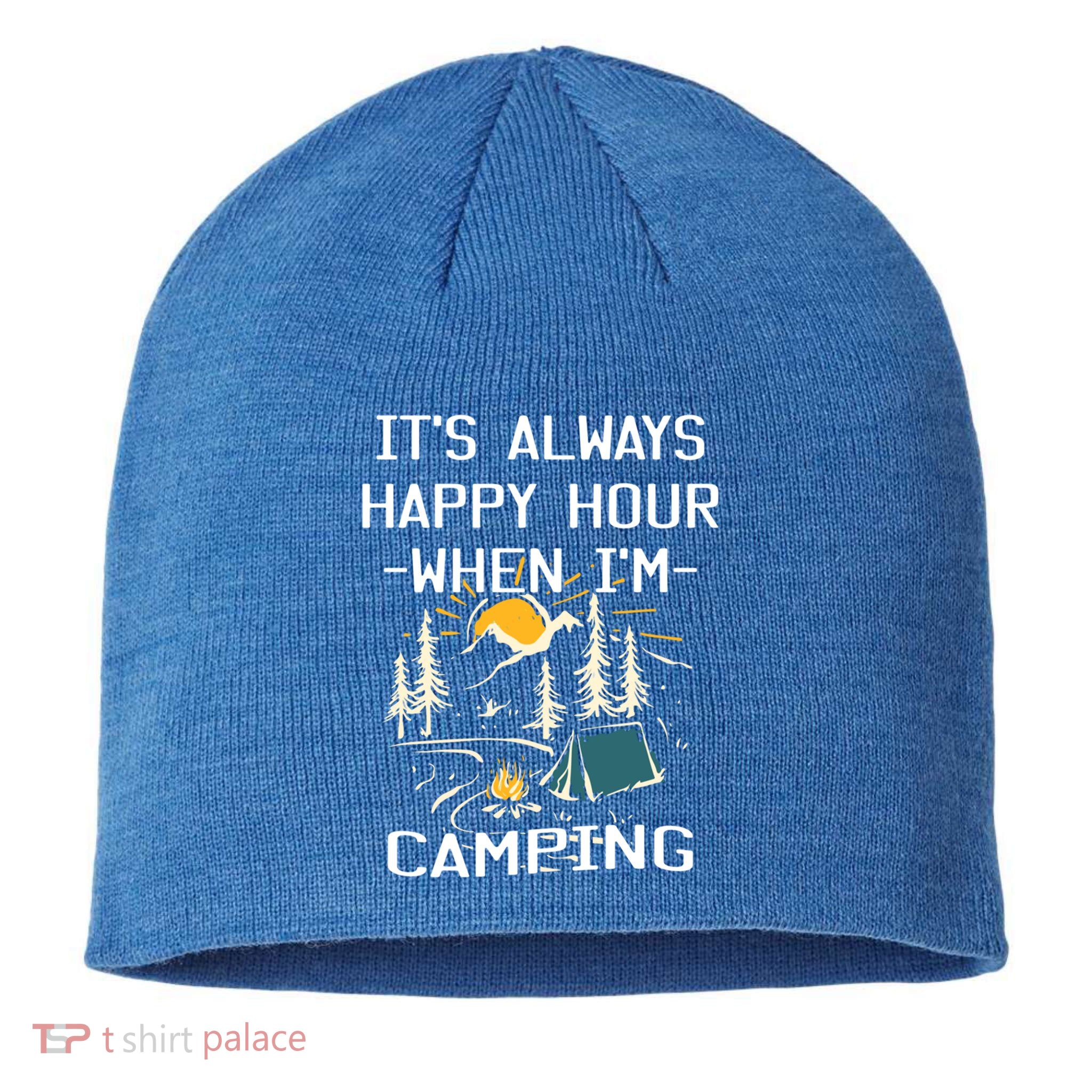 Happy Hour When Im Camping With Family Members Hello Summer Gift Sustainable Beanie