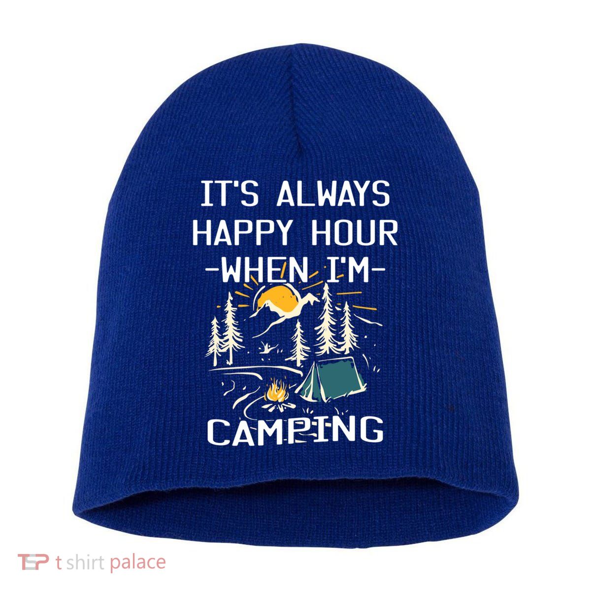 Happy Hour When Im Camping With Family Members Hello Summer Gift Short Acrylic Beanie