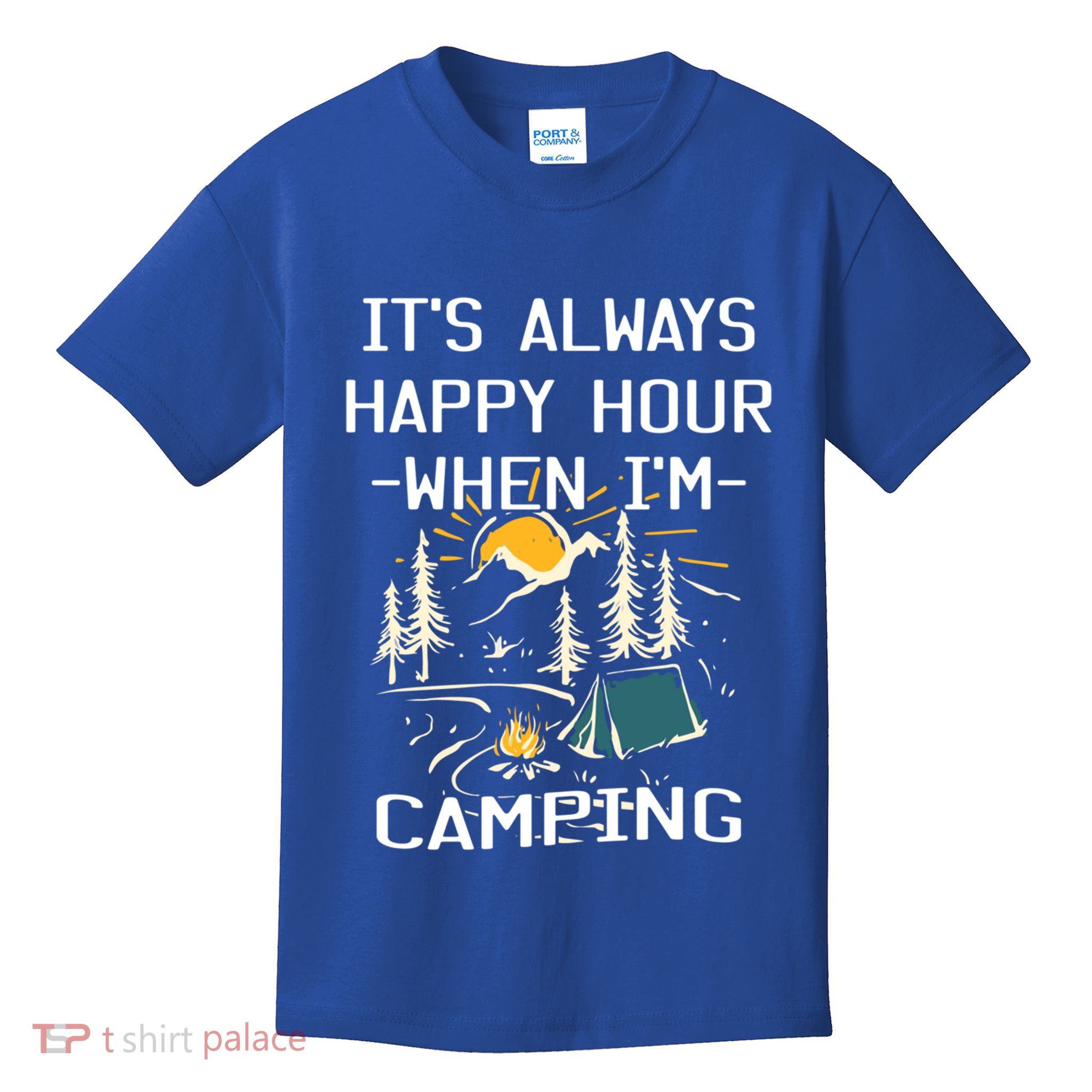 Happy Hour When Im Camping With Family Members Hello Summer Gift Kids T-Shirt