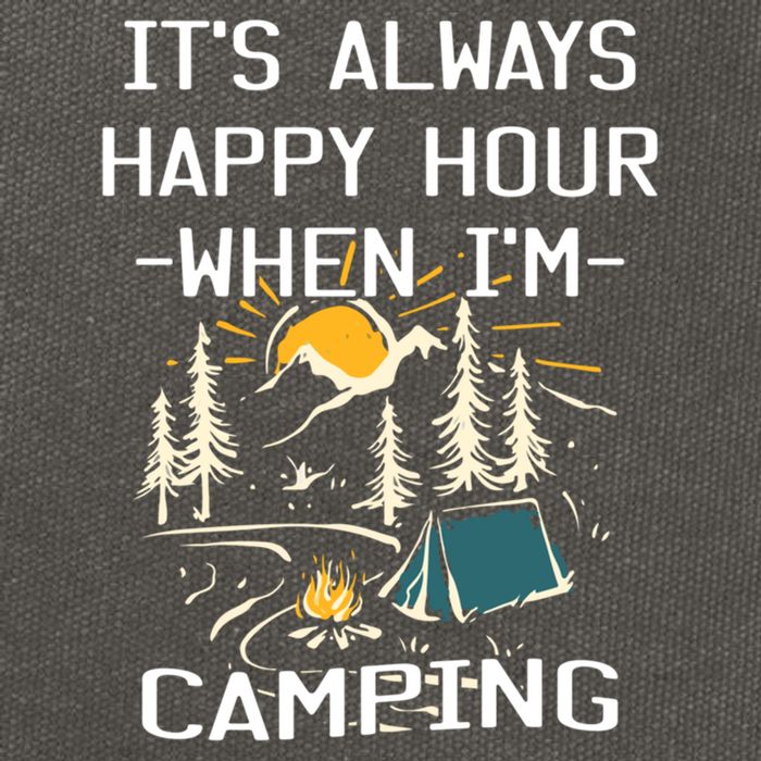Happy Hour When Im Camping With Family Members Hello Summer Gift Cotton Canvas Backpack
