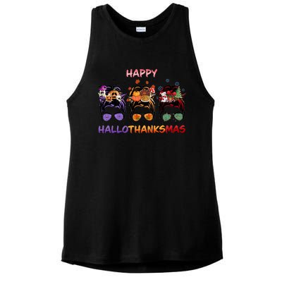 Happy Hallothanksmas Woman Messy Bun Hair Ladies PosiCharge Tri-Blend Wicking Tank