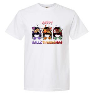 Happy Hallothanksmas Woman Messy Bun Hair Garment-Dyed Heavyweight T-Shirt