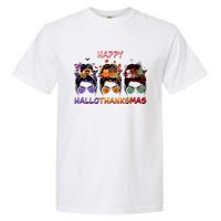 Happy Hallothanksmas Woman Messy Bun Hair Garment-Dyed Heavyweight T-Shirt