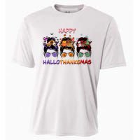 Happy Hallothanksmas Woman Messy Bun Hair Cooling Performance Crew T-Shirt