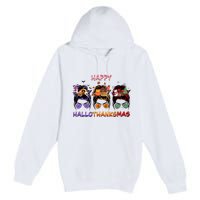 Happy Hallothanksmas Woman Messy Bun Hair Premium Pullover Hoodie