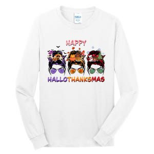 Happy Hallothanksmas Woman Messy Bun Hair Tall Long Sleeve T-Shirt