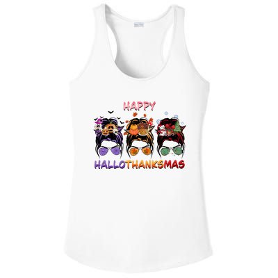 Happy Hallothanksmas Woman Messy Bun Hair Ladies PosiCharge Competitor Racerback Tank