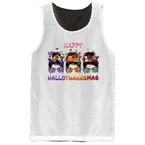 Happy Hallothanksmas Woman Messy Bun Hair Mesh Reversible Basketball Jersey Tank