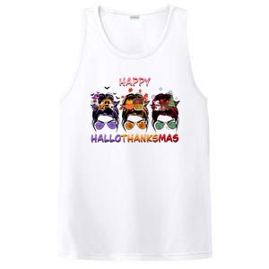 Happy Hallothanksmas Woman Messy Bun Hair PosiCharge Competitor Tank