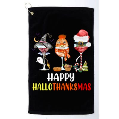 Happy Hallothanksmas Wine Glasses Witch Santa Hat Pumpkin Gift Platinum Collection Golf Towel