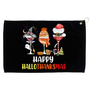 Happy Hallothanksmas Wine Glasses Witch Santa Hat Pumpkin Gift Grommeted Golf Towel