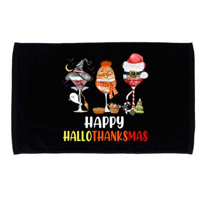 Happy Hallothanksmas Wine Glasses Witch Santa Hat Pumpkin Gift Microfiber Hand Towel