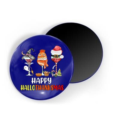 Happy Hallothanksmas Wine Glasses Witch Santa Hat Pumpkin Gift Magnet