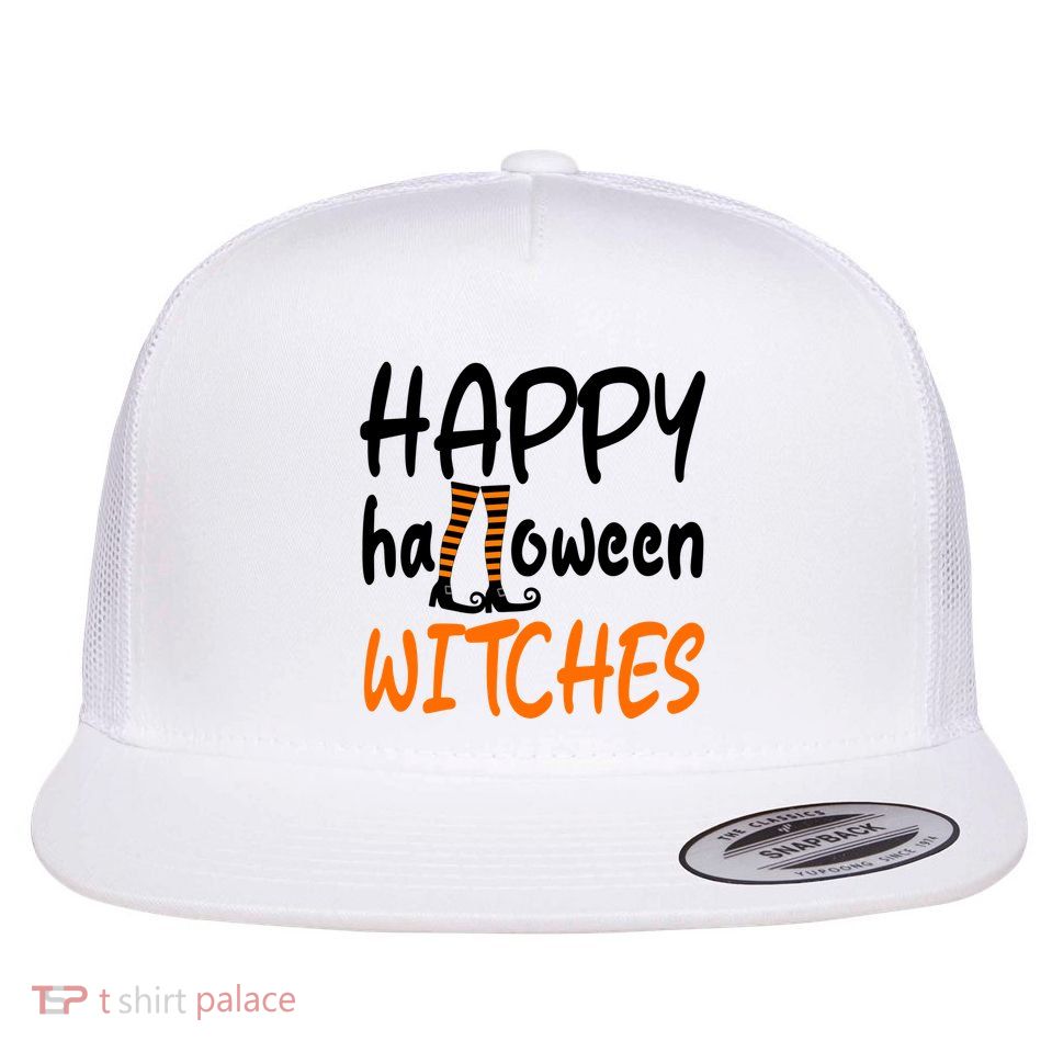 Happy Halloween Witches Cute Flat Bill Trucker Hat