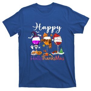 Happy Hallothanksmas Wine Glasses Witch Santa Hat Pumpkin Gift T-Shirt