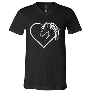 Horse Head With A Heart Riding Horse V-Neck T-Shirt