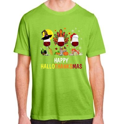 Happy Hallothanksmas Wine Glasses Witch Santa Hat Turkey Gift Adult ChromaSoft Performance T-Shirt